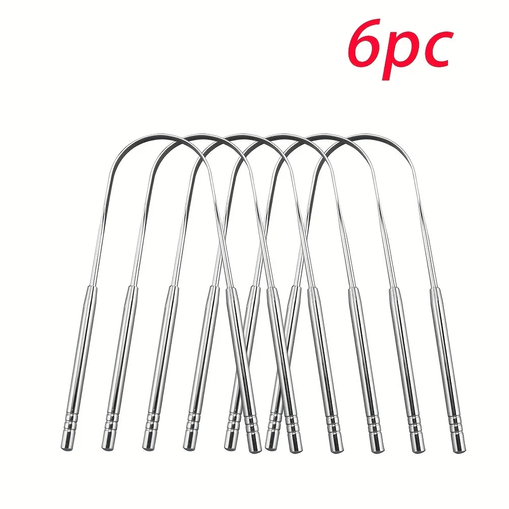 1/2/6pcs Stainless Steel Tongue Cleaning Tongue Scraper Reusable Tongue Coating Cleaning Scraper Silvery U Shaped Tongue