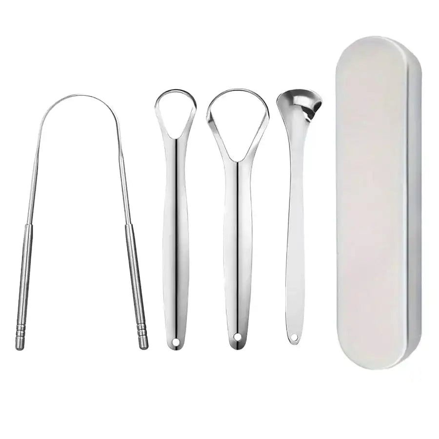 1/2/3/4pc Tongue scraper iron box set,U-Shaped Stainless Steel Tongue Scraper,reduces bad breath, stainless steel tongue cleaner