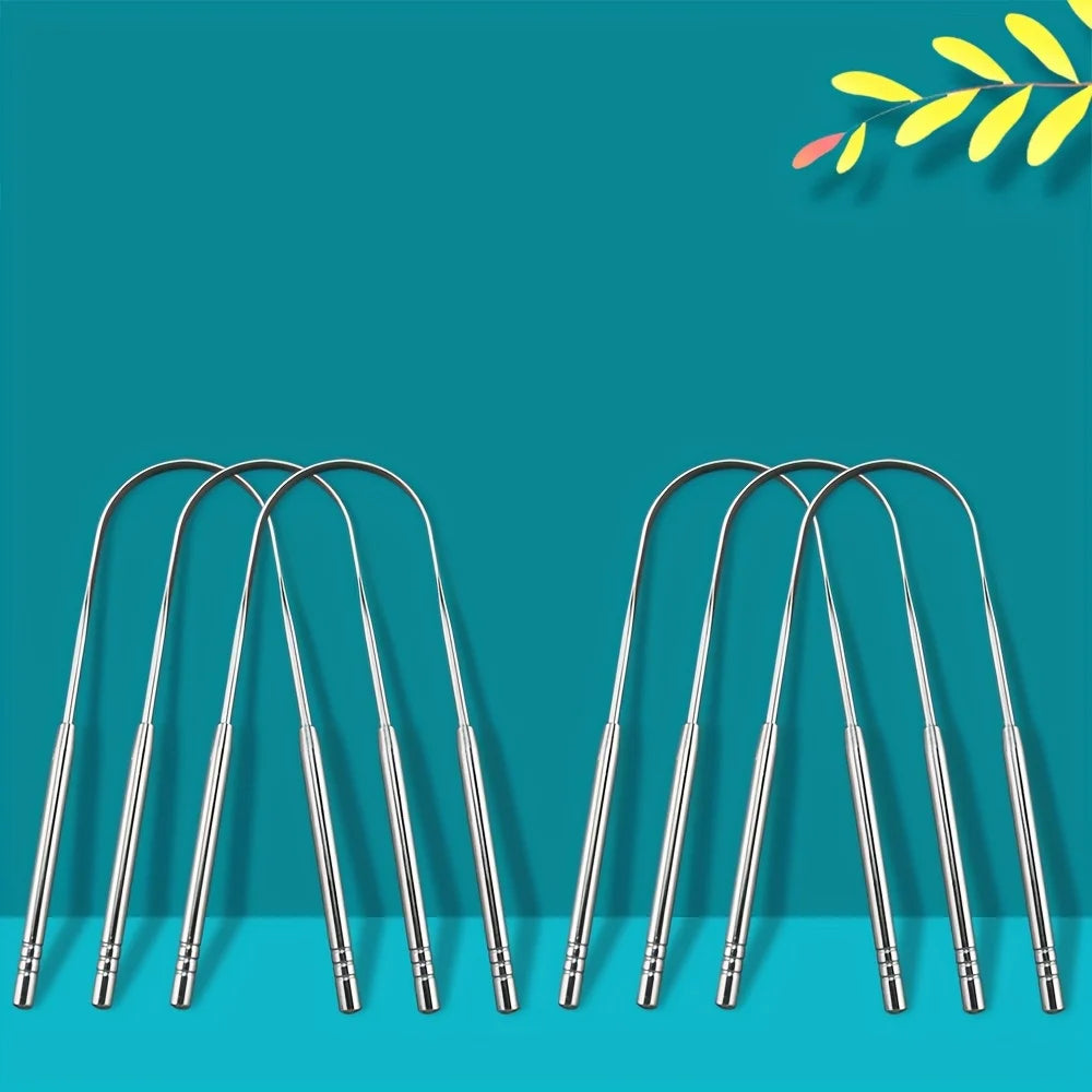 1/2/6pcs Stainless Steel Tongue Cleaning Tongue Scraper Reusable Tongue Coating Cleaning Scraper Silvery U Shaped Tongue