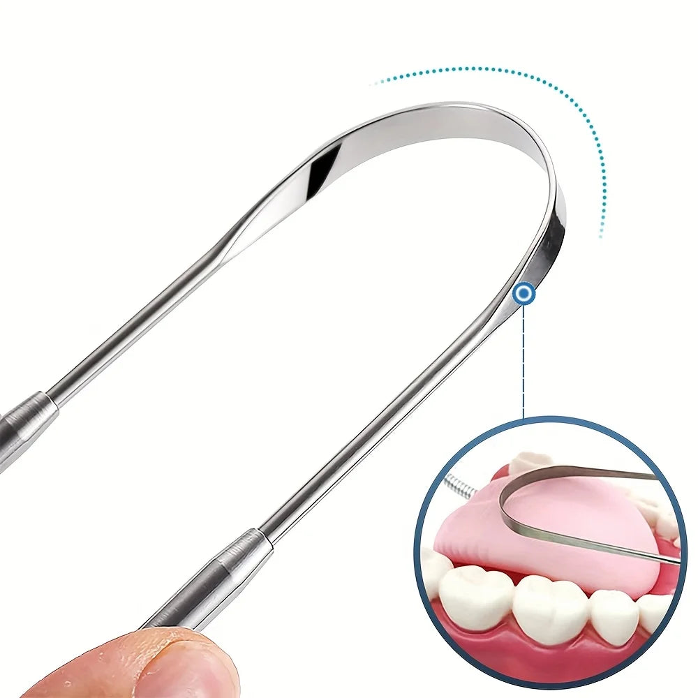 1/2/6pcs Stainless Steel Tongue Cleaning Tongue Scraper Reusable Tongue Coating Cleaning Scraper Silvery U Shaped Tongue