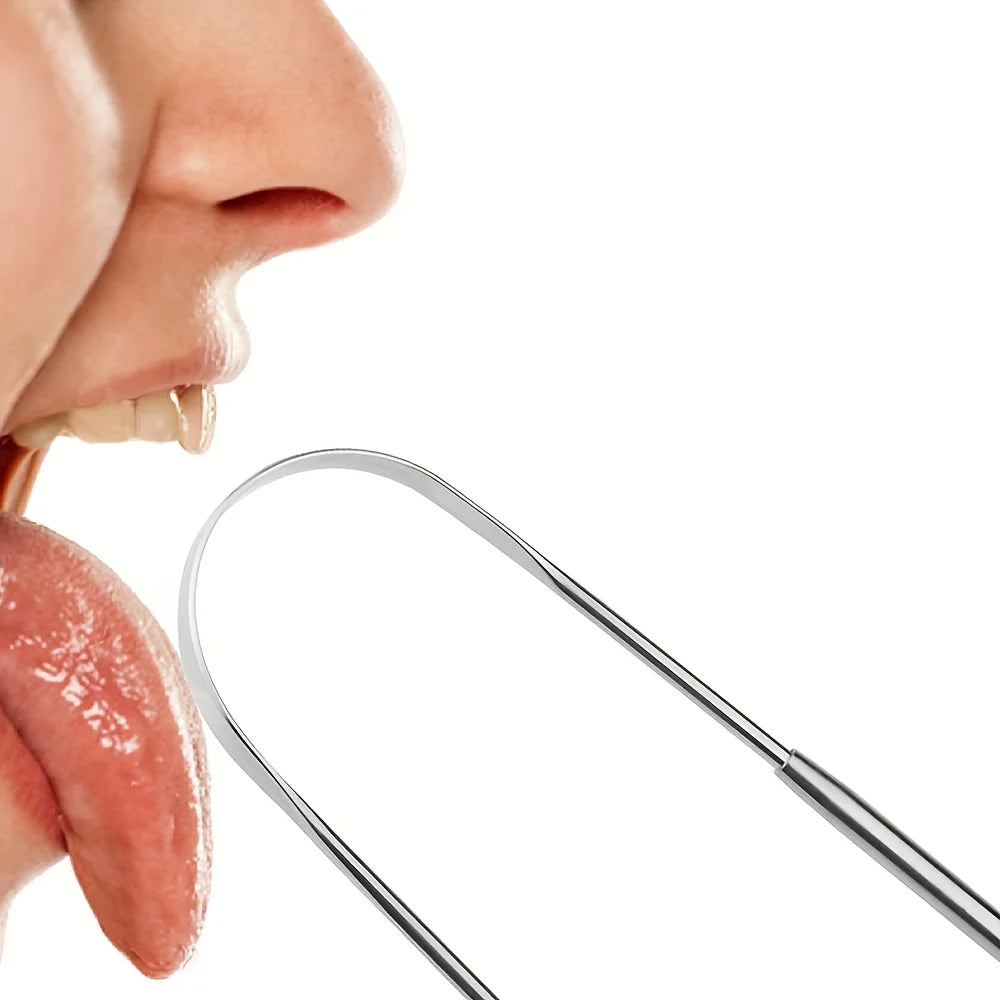 1/2/6pcs Stainless Steel Tongue Cleaning Tongue Scraper Reusable Tongue Coating Cleaning Scraper Silvery U Shaped Tongue