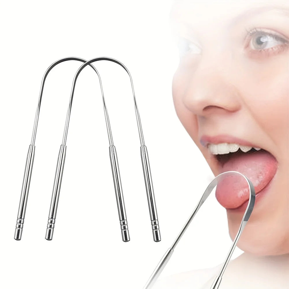 1/2/6pcs Stainless Steel Tongue Cleaning Tongue Scraper Reusable Tongue Coating Cleaning Scraper Silvery U Shaped Tongue